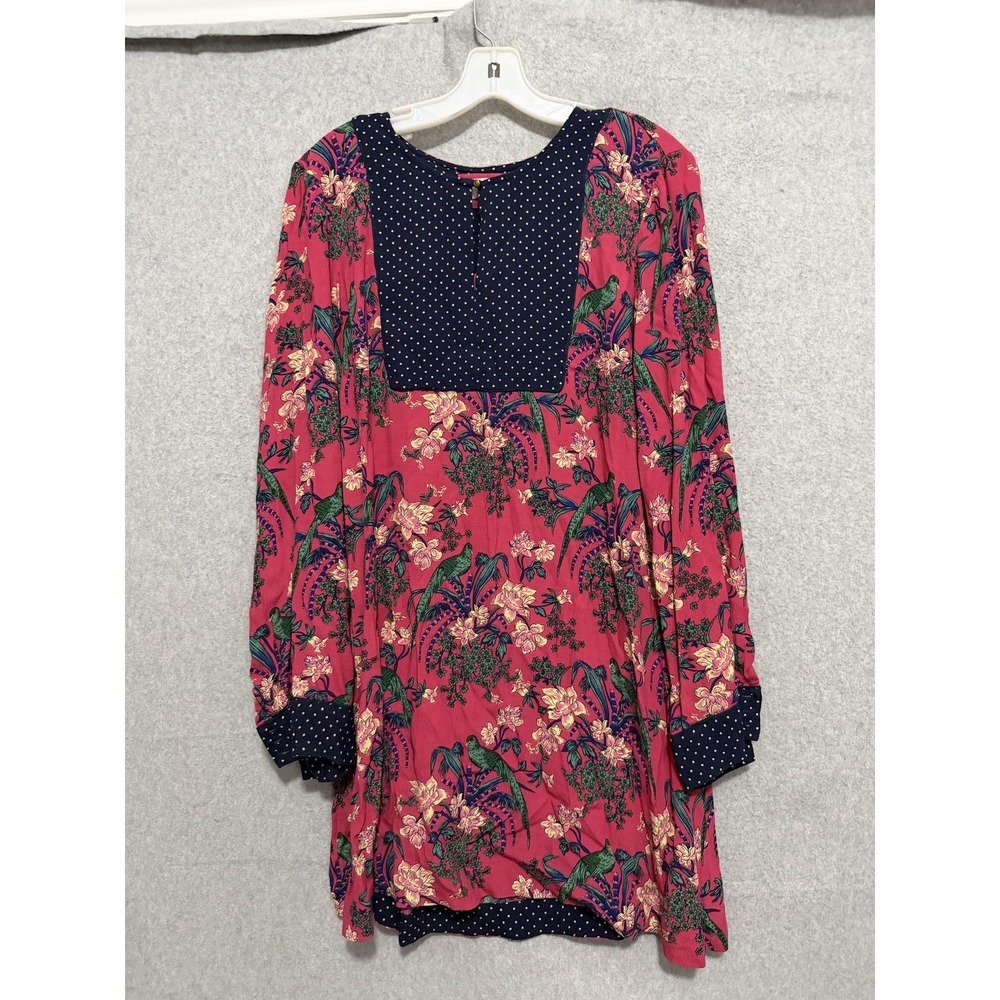 Maeve By Anthropologie Blouse Womens 14 Pink Parrot Floral Polka Dot Tunic Top